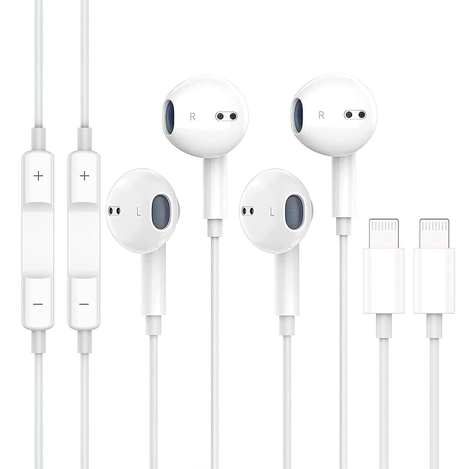 Gaslen 2 Pack Wired Earbuds with Built-in Mic - MFi Certified Headphones for iPhone 14/13/12/11/X/8/7 - Noise Isolating Earphones for Work, Gym, Travel & Commuting