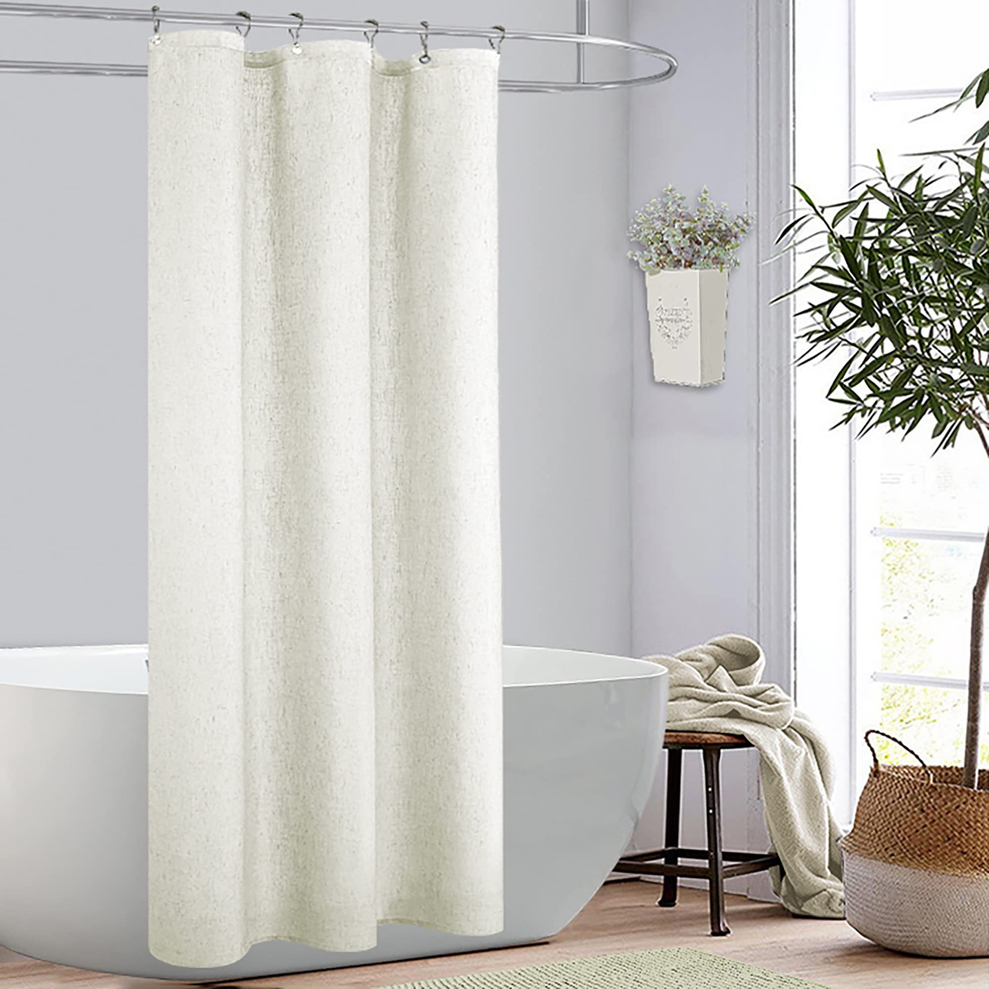KOUFALL 36x72 Inch Waterproof Linen Shower Curtain - Natural Boho Farmhouse Style for Small Bathrooms, RVs & Narrow Spaces | Includes Rustic Hooks | Perfect for Cozy Bathrooms, Tiny Homes & Campers