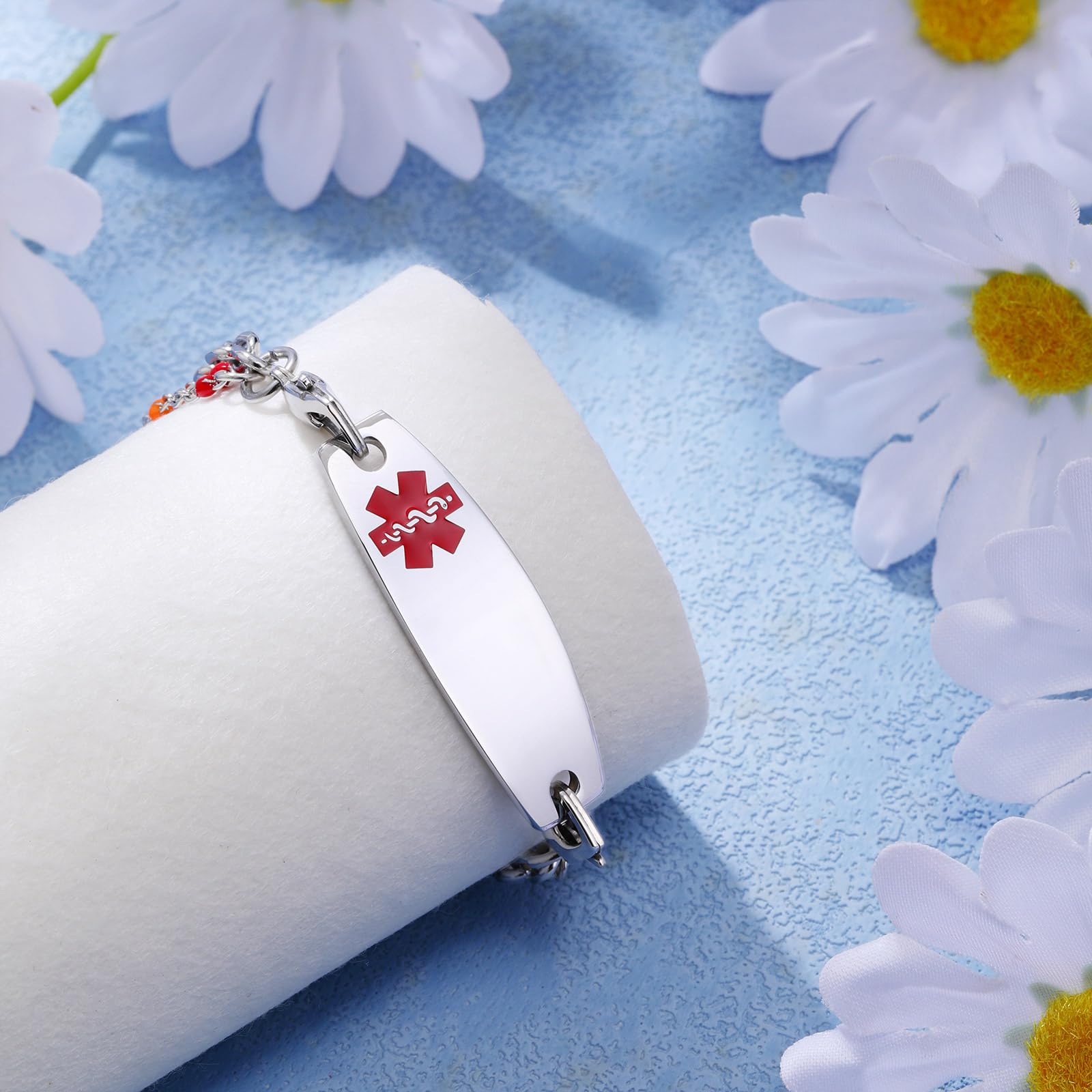 Custom Medical Alert Bracelet for Women - Personalized Engraved Stainless Steel ID Bracelet with 3-Layer Chain (5.5-8.5 Inch Adjustable) - Perfect for Emergency Medical Identification & Daily Wear