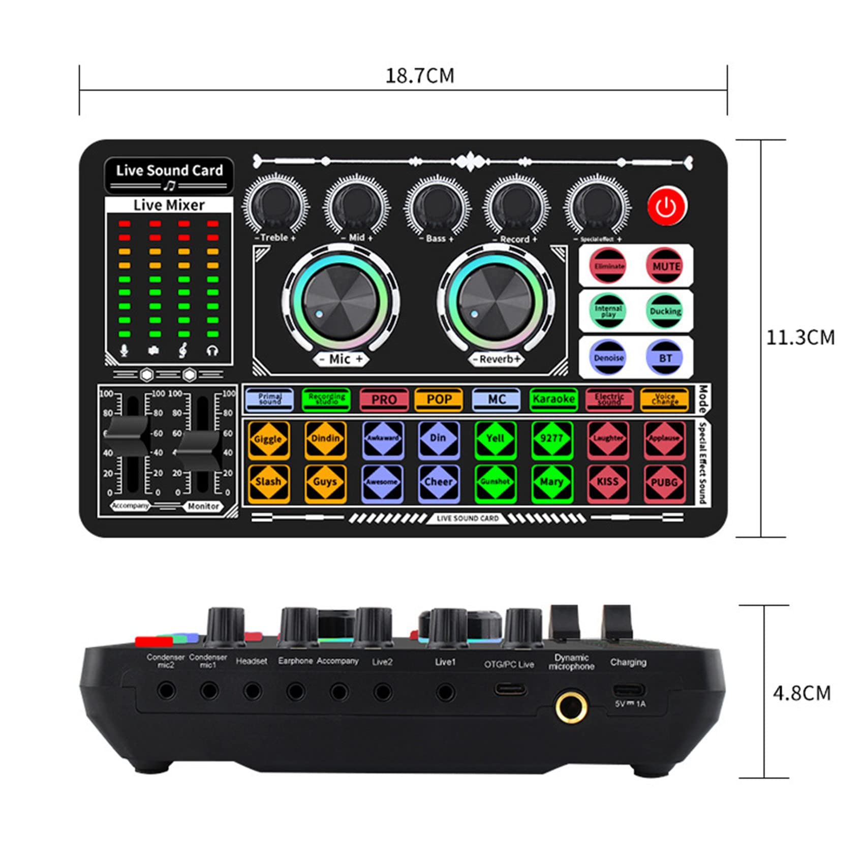 Leihao F999 Professional Audio Mixer & Sound Card - Voice Changer, USB Mixing Console with Amplifier for PC, Phone, Computer (Perfect for Live Streaming, Podcasting & Karaoke)