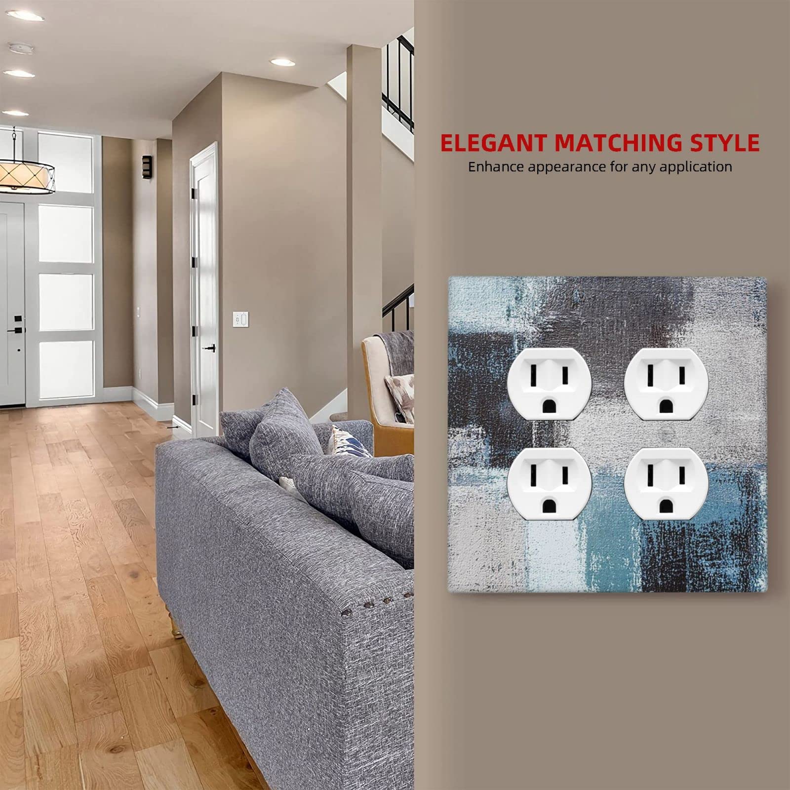 Abstract Blue Gray Black Wall Plate - Decorative 2 Gang Duplex Outlet Cover (4.5