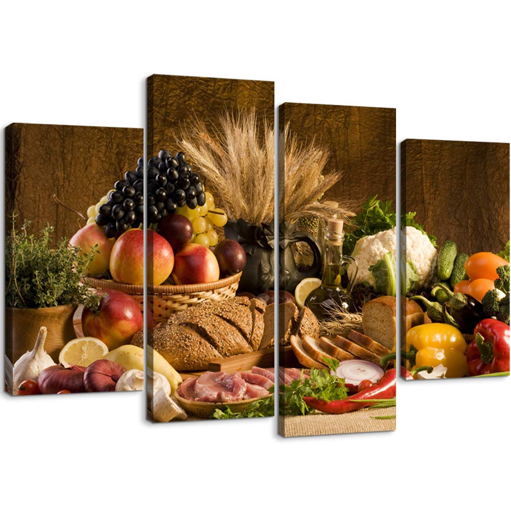 YOUHONG 4-Piece Kitchen Wall Art Set - Vibrant Fruit & Food Themed Canvas Paintings (48''W x 32''H) - Stretched & Ready to Hang - Perfect for Kitchen, Dining Room & Home Decor - Ideal for Farmhouse, Modern & Rustic Interior Design Styles