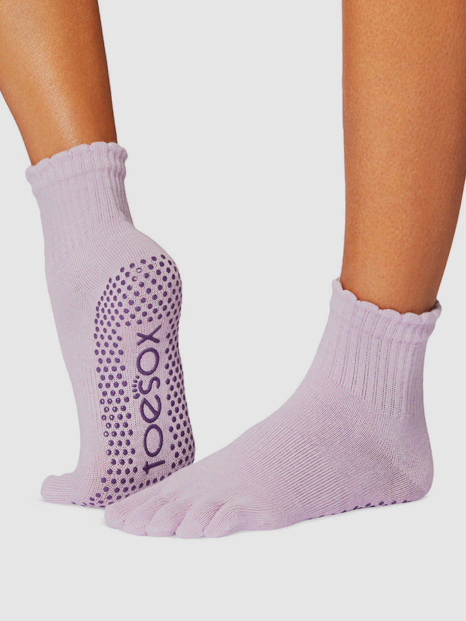 ToeSox Melody Scallop Full Toe Grip Yoga Socks for Women - Non-Slip Workout Socks for Pilates, Barre & Dance - Breathable Cotton Blend for Home & Studio Fitness
