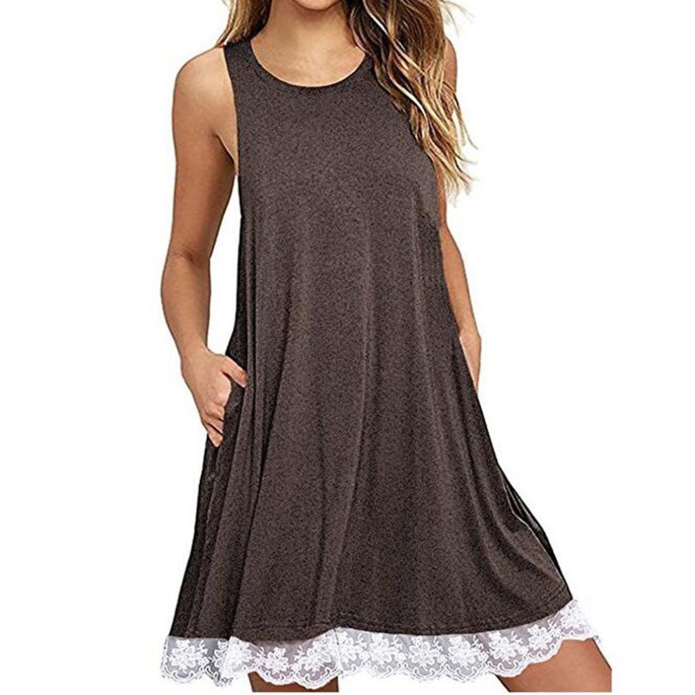 Quealent Women's Summer Casual Swing T-Shirt Dress with Pockets - Beach Cover Up, Vacation Outfit & Everyday Wear