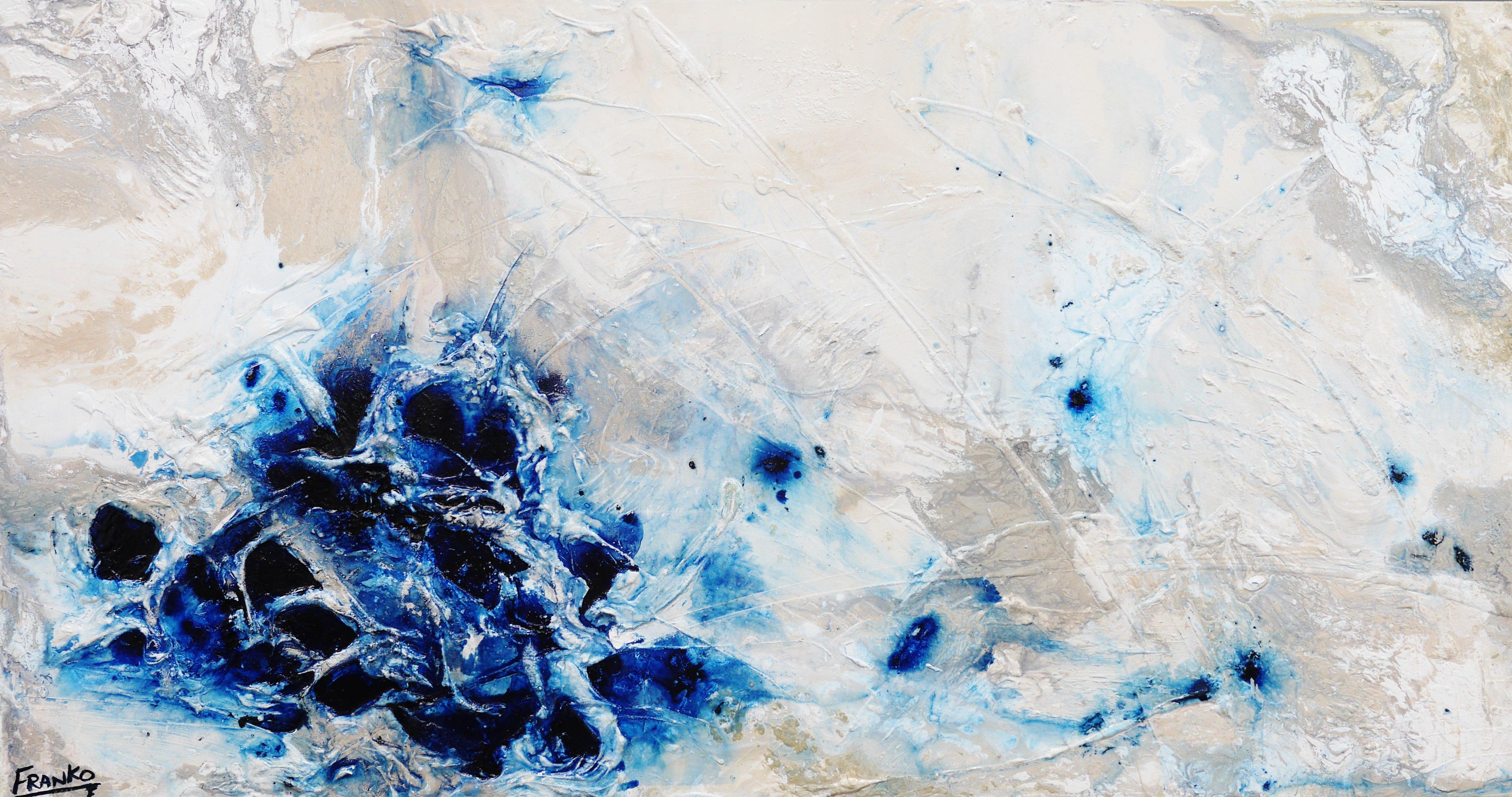 190cm x 100cm Large Blue and White Abstract Canvas Art Painting - Modern Wall Decor for Living Room, Bedroom, Office | Desert Pools Inspired