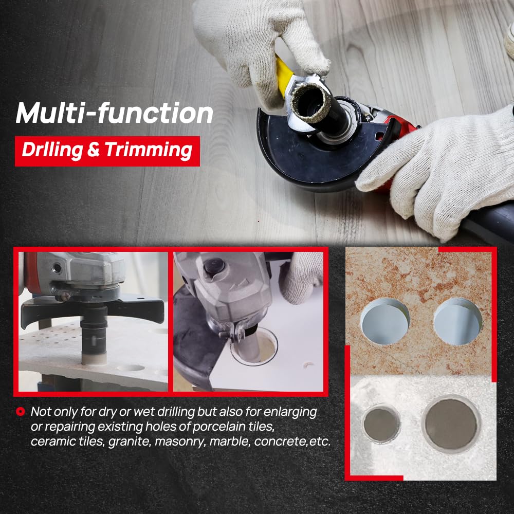 DT-DIATOOL Diamond Core Drill Bit Set - 19/28/35/45/51mm Tile Hole Saw Kit with 20mm Diamond Finger Bit & 2 Adapters for Porcelain, Ceramic, Marble, Granite - Perfect for Bathroom Renovation, Kitchen Backsplash & Tile Installation Projects