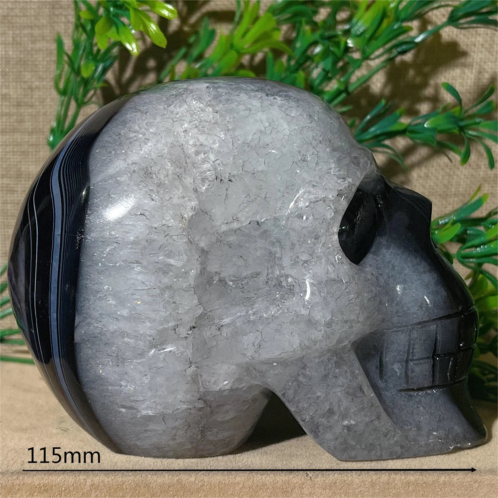 Black Agate Skull Carving - Natural Crystal Healing Gemstone for Spiritual Home Decor, Meditation & Energy Work | Handcrafted Mineral Craft for Gifts & Altar Decorations