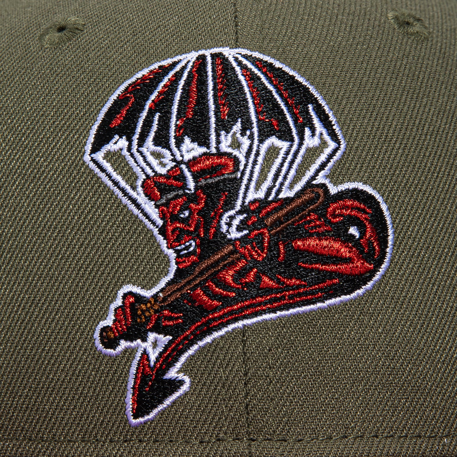 New Era 59Fifty Fayetteville Woodpeckers Eighty Deuces Patch Hat - Olive & Cardinal Colors | Official MLB Baseball Cap for Men & Women | Perfect for Games, Collecting & Streetwear Fashion