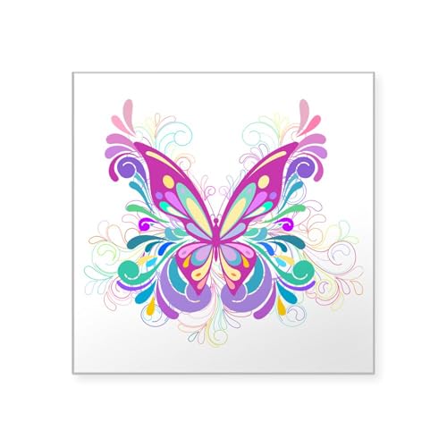 Clear - Decorative Butterfly Square Sticker 3 X 3
