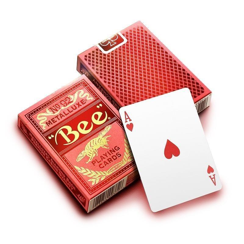 Premium Bee MetalLuxe Red Playing Cards - Elegant & Durable for Poker, Magic Tricks, and Cardistry | Perfect for Game Nights, Collectors, and Professional Performers