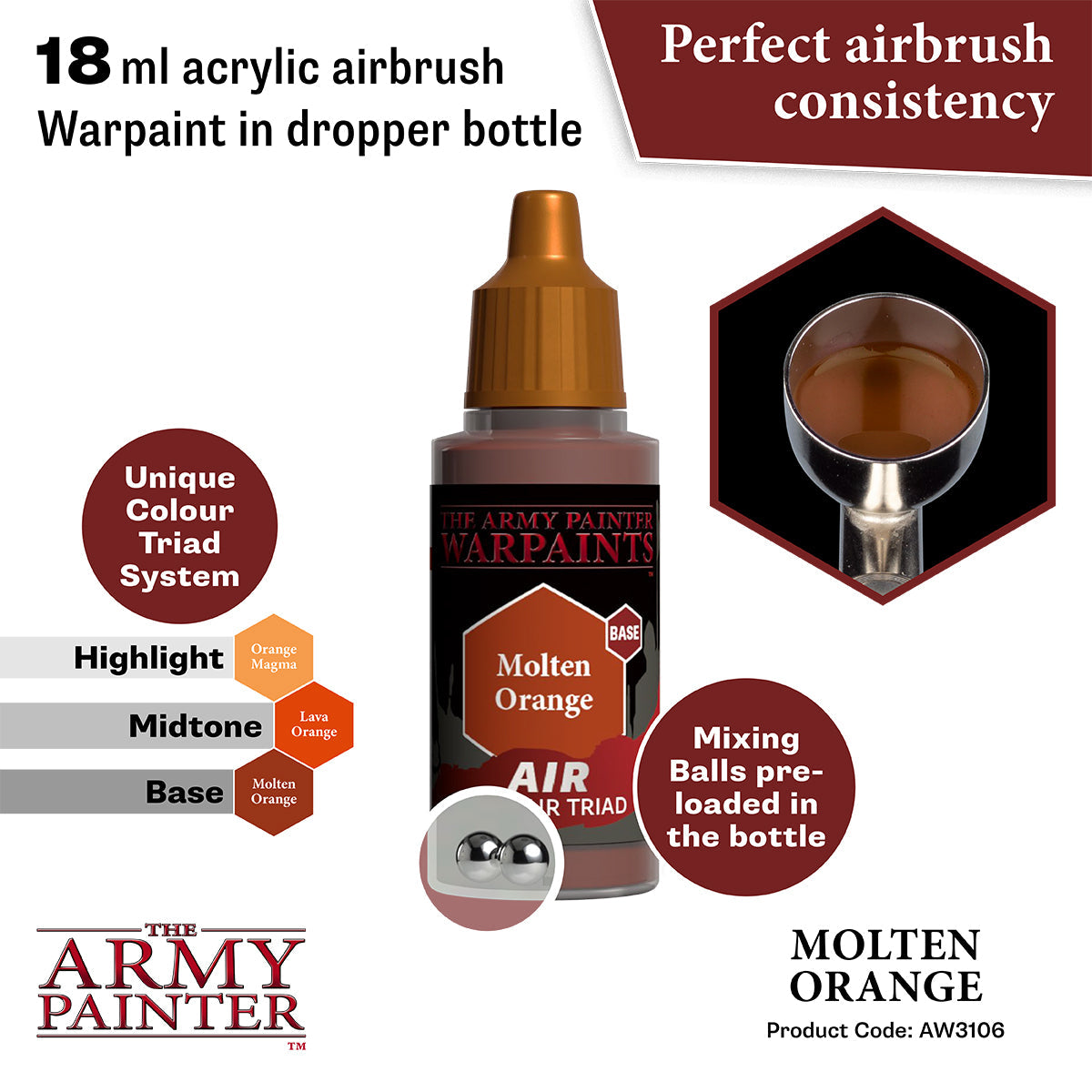 Warpaints Air: Molten Orange - High-Quality Airbrush Paint for Artists & Hobbyists - Perfect for Miniatures, Cosplay & Model Painting