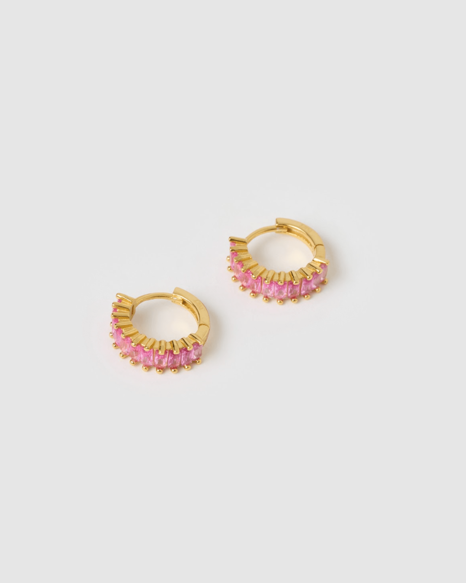 Izoa Celine Huggie Earrings for Women - Hot Pink Cubic Zirconia Hoop Earrings | Trendy Everyday Jewelry Gift for Her | Perfect for Parties, Dating & Office Wear