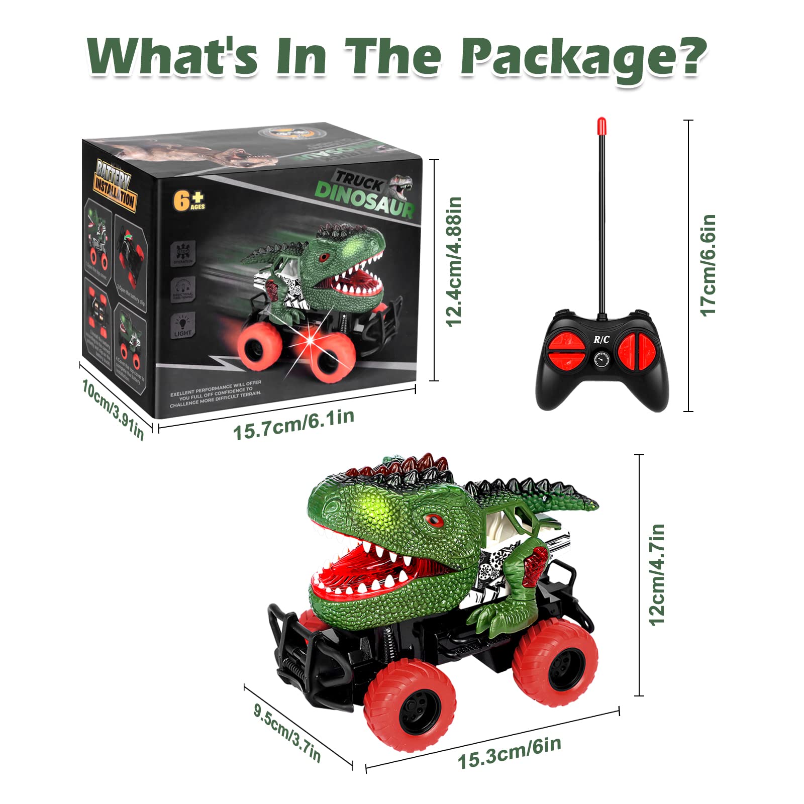 Dinosaur Remote Control Car for Kids - Rechargeable RC Toy for Boys & Girls Ages 3-12 | Interactive Dinosaur Vehicle with Lights & Sounds | Perfect Birthday, Christmas & Easter Gift for Toddlers (Green) - Fun Indoor & Outdoor Play for Preschool Learning & Imaginative Play