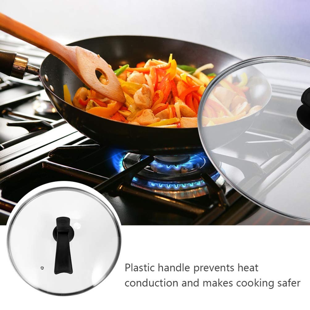 DOITOOL Tempered Glass Cookware Lid - Universal Round Pot Cover with Ergonomic Standing Handgrip - Heat Resistant Stovetop Lid for Saucepan, Frying Pan & Cooking Pot