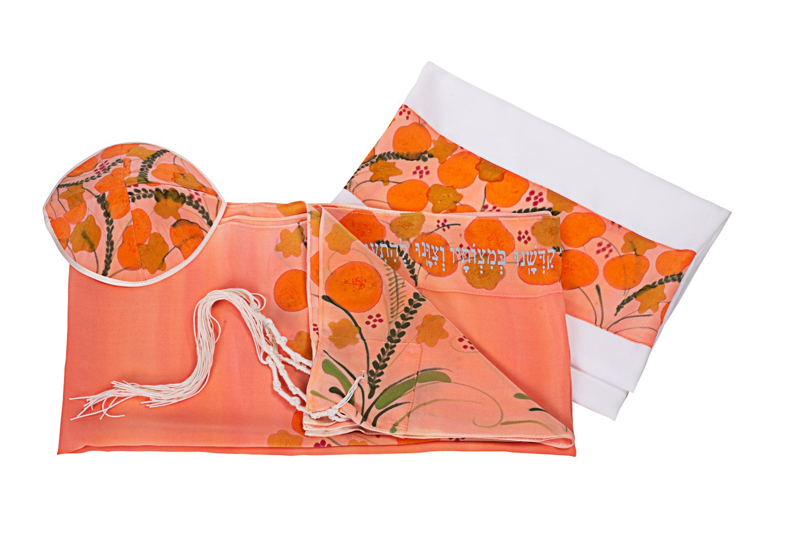 Floral Peach Silk Tallit for Women - Elegant Bat Mitzvah Prayer Shawl | Jewish Ceremonial Scarf for Girls & Women | Perfect for Synagogue, Weddings & Religious Celebrations