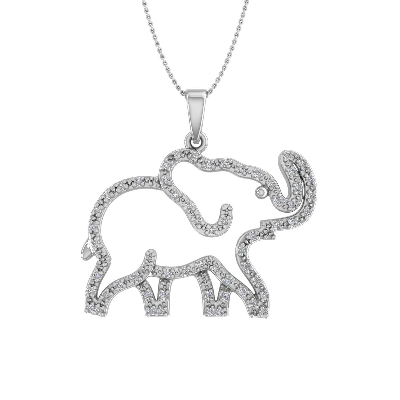 1/5 Carat Diamond Baby Elephant Pendant Necklace in 10K Gold with IGI Certificate & Silver Chain - Elegant Jewelry Gift for Women, Girls, Birthday, Anniversary, Valentine's Day