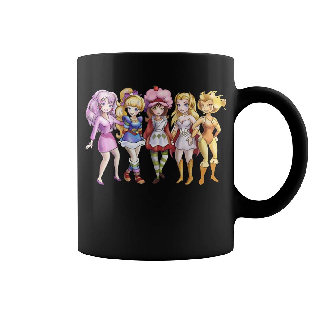 Jem, Rainbow Brite & Strawberry Shortcake 11oz Ceramic Coffee Mug - Vintage Cartoon Character Collectible Gift for Fans - Perfect for Hot Drinks, Office Use & Nostalgic Home Decor
