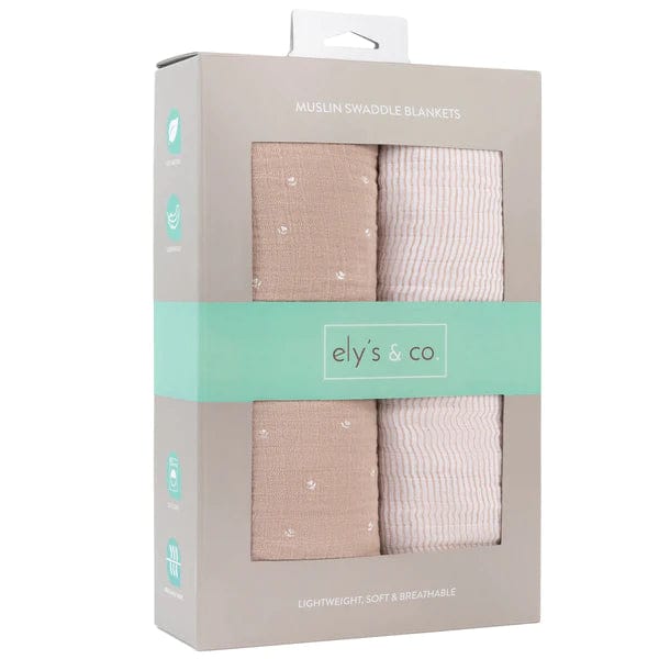 Ely's&Co. 100% Cotton Muslin Swaddle Blankets for Babies (2 Pack) - Soft & Breathable for Newborn Swaddling, Nursing Cover, Stroller Blanket