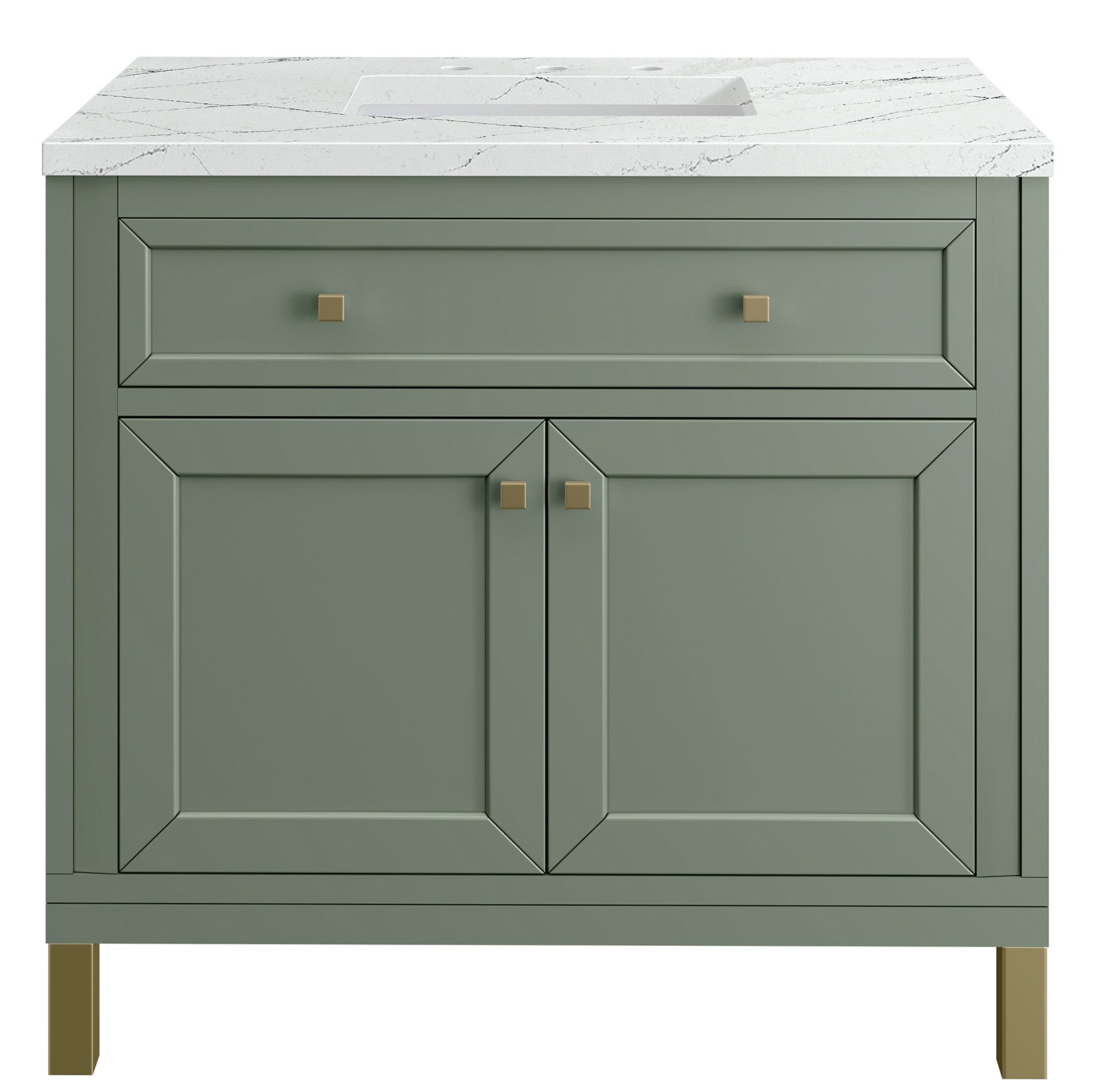 James Martin Vanities Chicago Collection 36 Inch Single Bathroom Vanity in Smokey Celadon with Countertop Options - Modern Farmhouse Style for Small Bathrooms & Powder Rooms