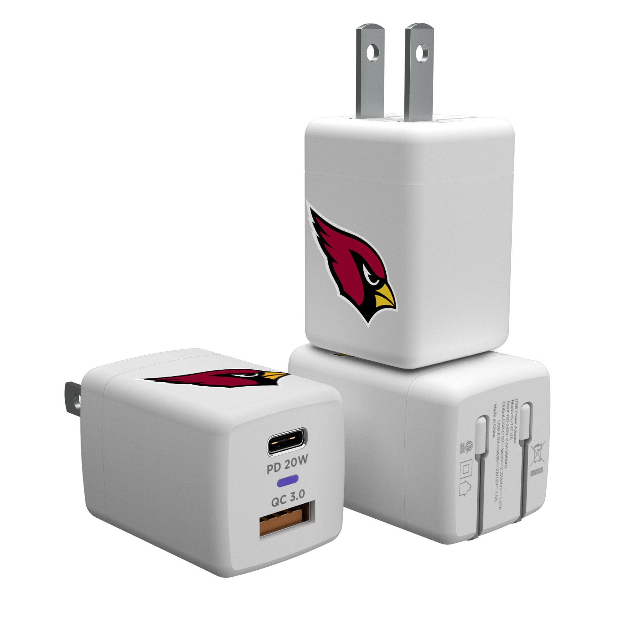 Arizona Cardinals NFL Team Logo USB & AC Wall Charger - Fast Charging for Phones & Tablets - Perfect for Home, Office & Travel