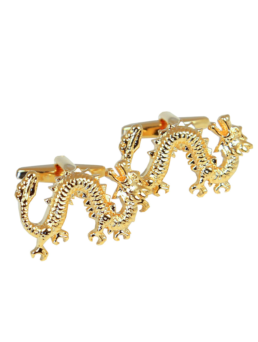 DÉCLIC Chinese Dragon Cufflinks - Gold Plated Luxury Cuff Links for Men - Perfect for Weddings, Business Meetings & Formal Events