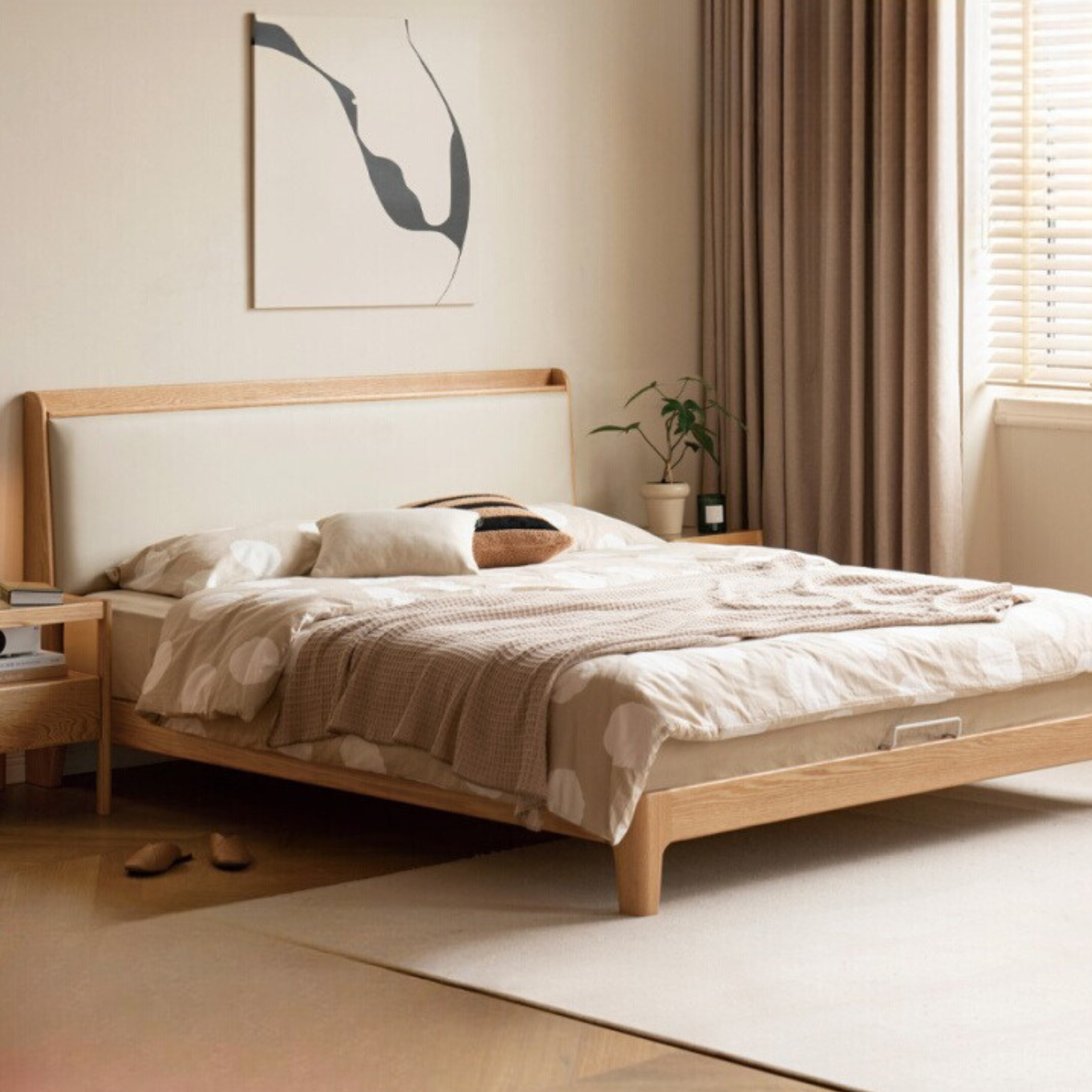 Solid Oak Wood Modern Minimalist Bed Frame - Durable & Stylish for Bedroom, Guest Room, or Studio Apartment