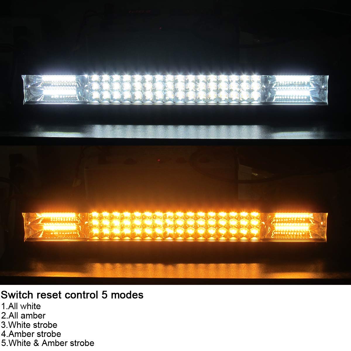 AUXTINGS 12 Inch 180W LED Strobe Light Bar - White & Amber Flash, Triple Row 5500LM Flood Spot Combo - Waterproof Off-Road Lights for Trucks, ATVs, UTVs, Emergency Vehicles & Construction Equipment