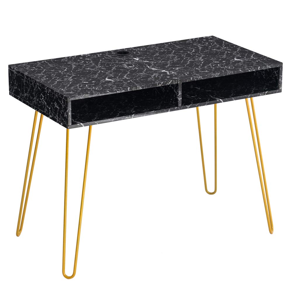 Modern Round Coffee Table with Metal Frame & Faux Marble Top - 35.4