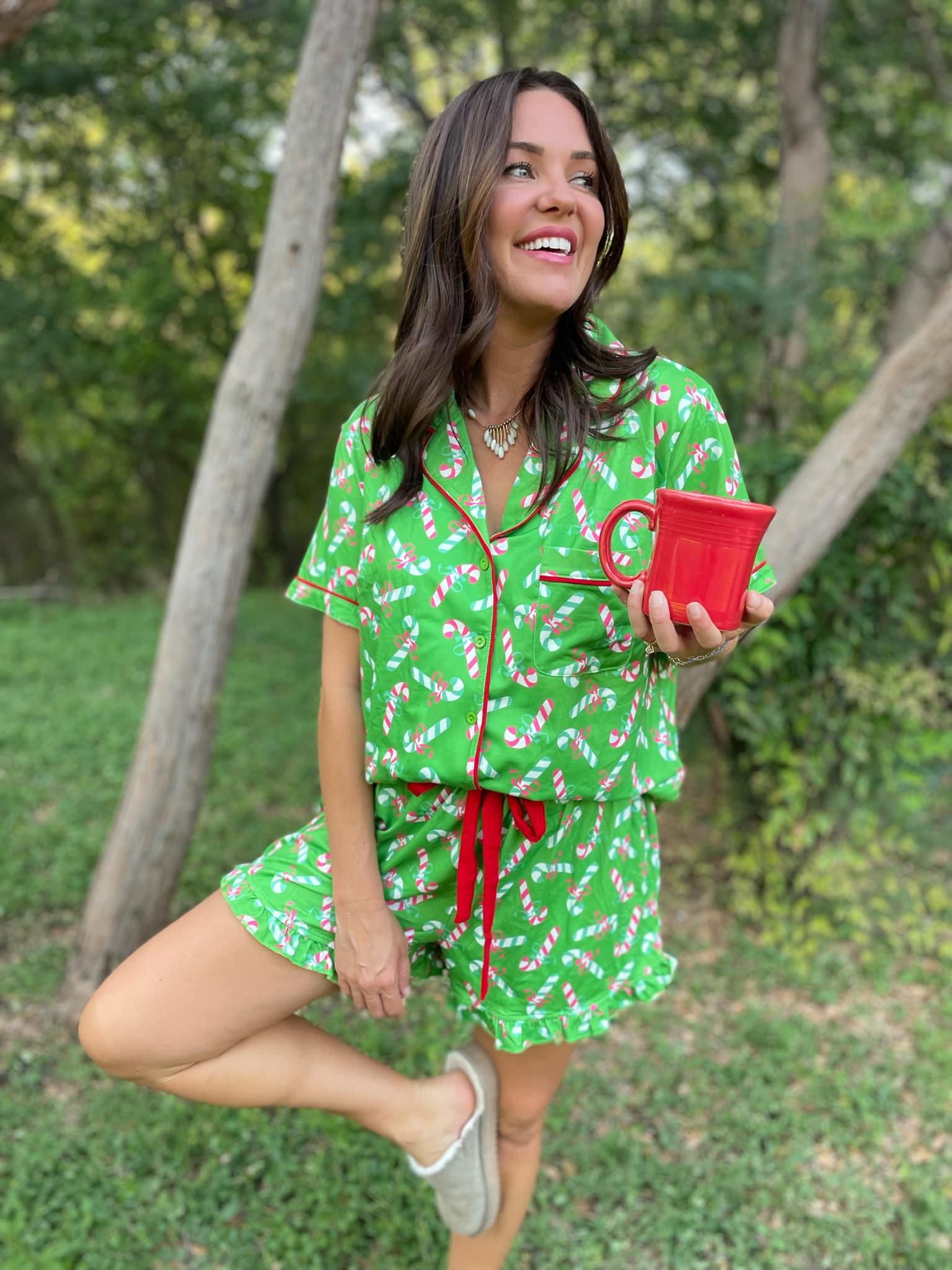 Christmas Candy Pajama Set for Women - Cozy Holiday Sleepwear in 3 Colors (Red, Green, White) | Perfect for Christmas Eve, Family Gatherings & Winter Nights