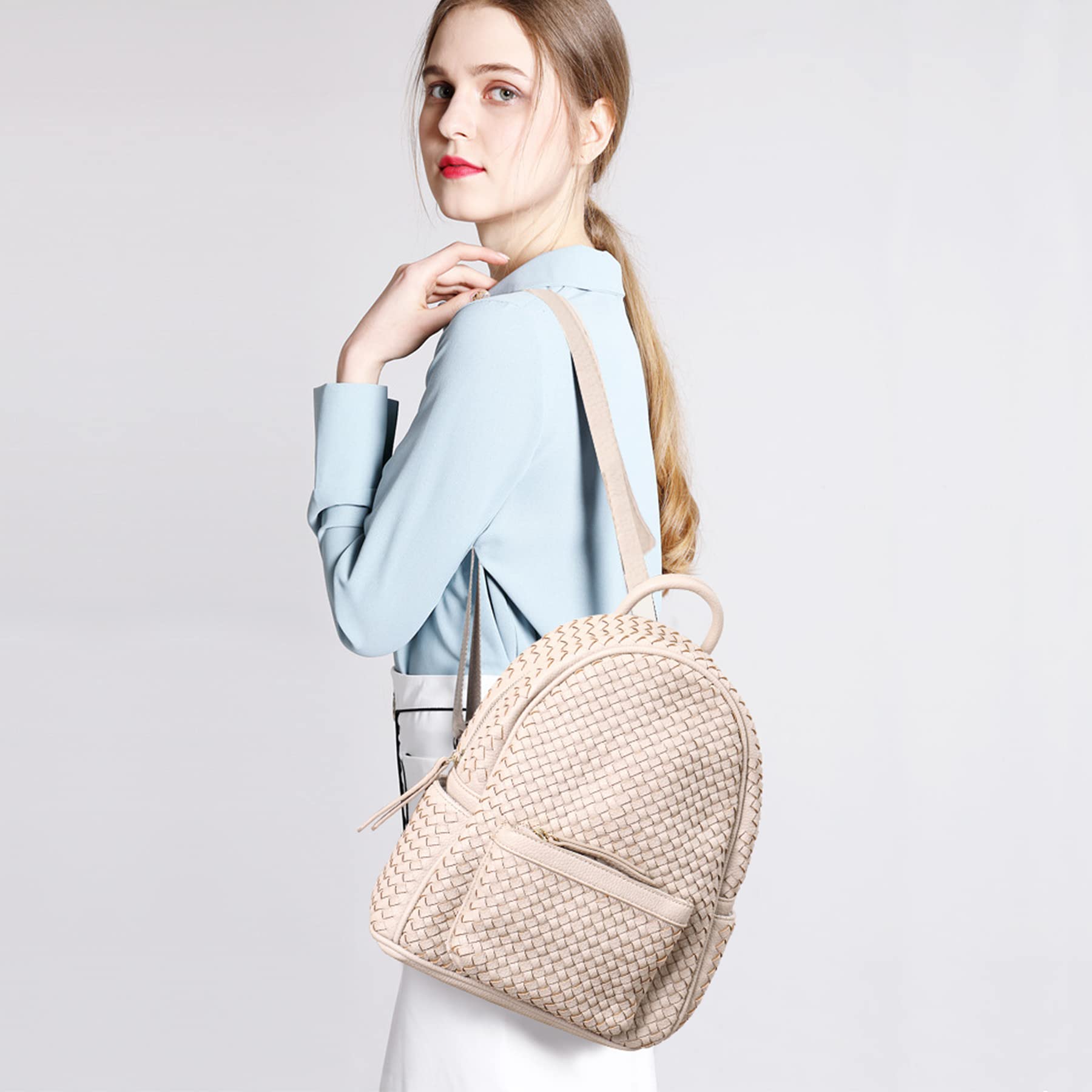 Stylish Woven Backpack for Women - Trendy Large Beige Daypack Purse, Fashionable Travel Backpack for Work, School & Vacation Outfits | Perfect for Commuting, College & Weekend Getaways