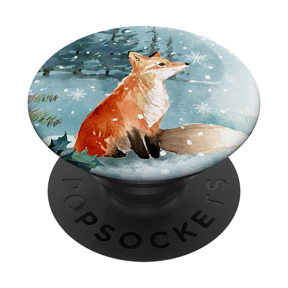 Fox Woodland Animal Snow Snowflakes Watercolor Design - Cute Winter PopSockets Phone Grip & Stand for iPhone, Samsung, Tablets | Perfect for Winter Holidays, Christmas Gifts & Everyday Use