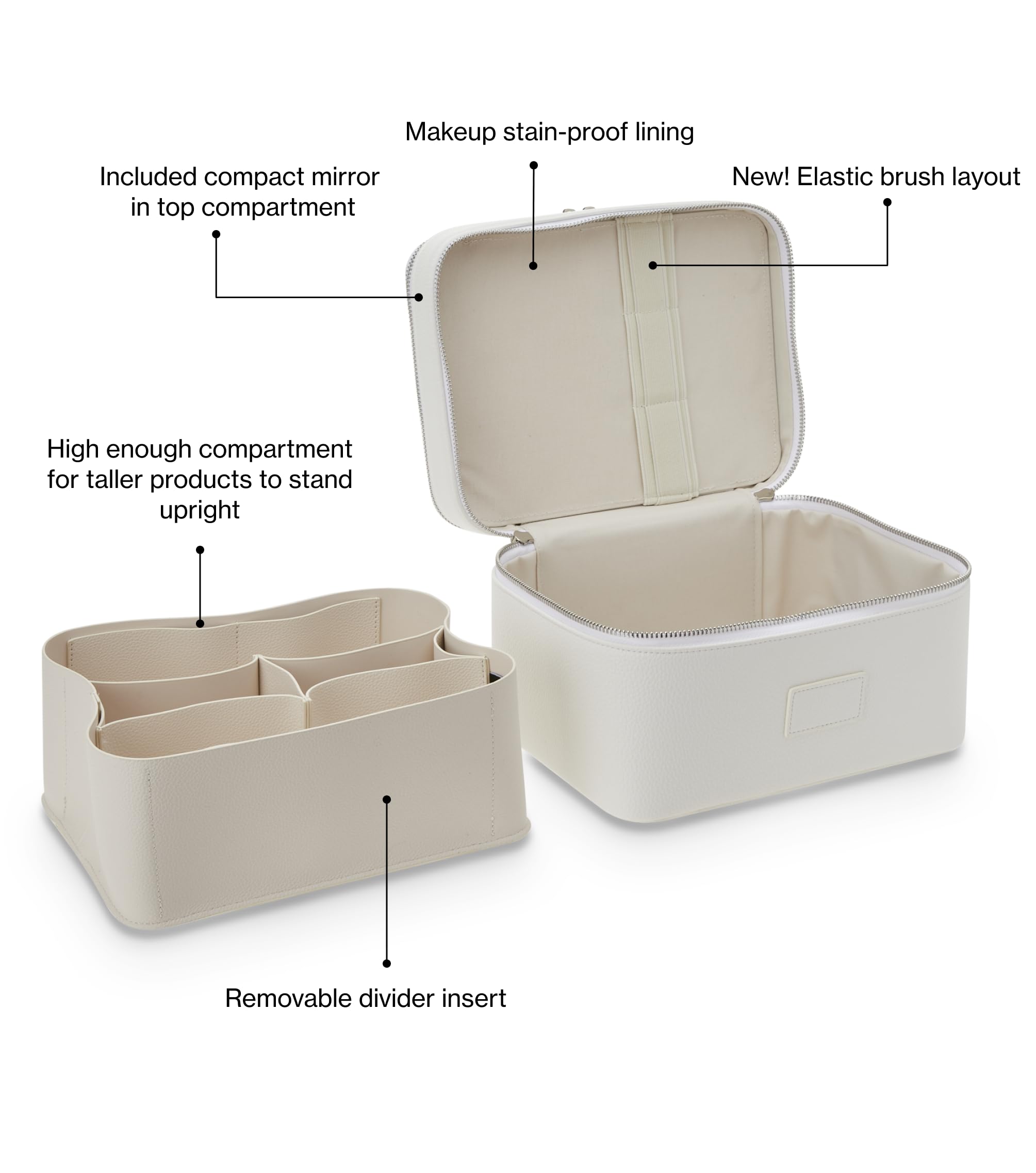 ETOILE Large Travel Makeup Bag with Mirror & Divider - Perfect for Vanity & Vacation