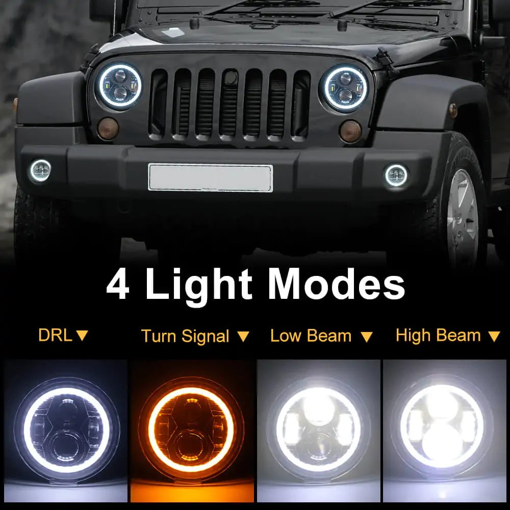 LOYO 7 Halo LED Headlights + 4 Halo LED Fog Lights with DRL & Amber Turn Signal - Compatible with Jeep Wrangler 1997-2017 JK TJ LC CJ - Upgrade Your Off-Road Lighting for Night Driving & Adventure