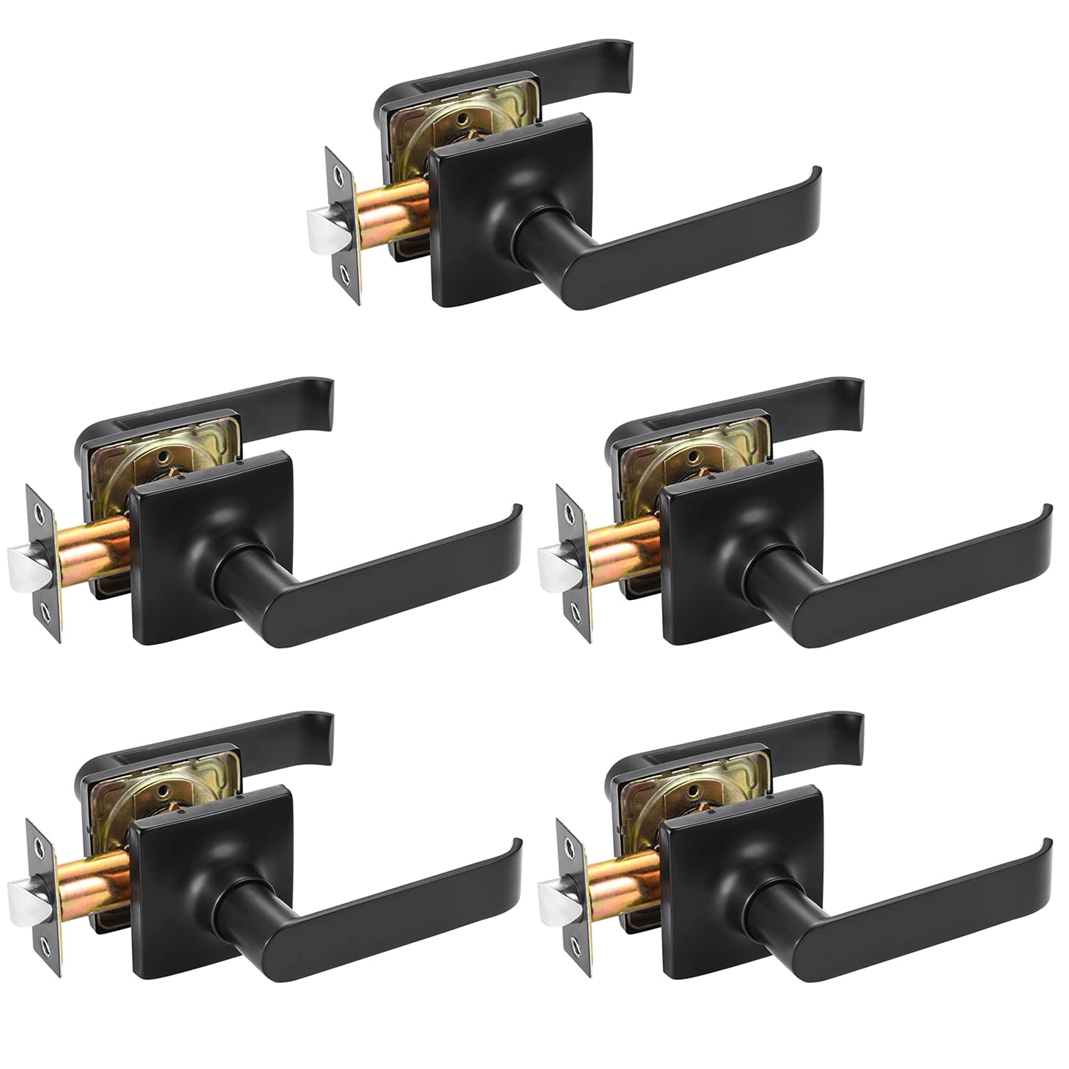 EHOMEWARE 5 Pack Matte Black Door Handles - Interior Passage Door Knobs, Keyless Hallway Closet Levers - Modern Door Hardware & Locks for Bedroom, Bathroom & Closet Doors