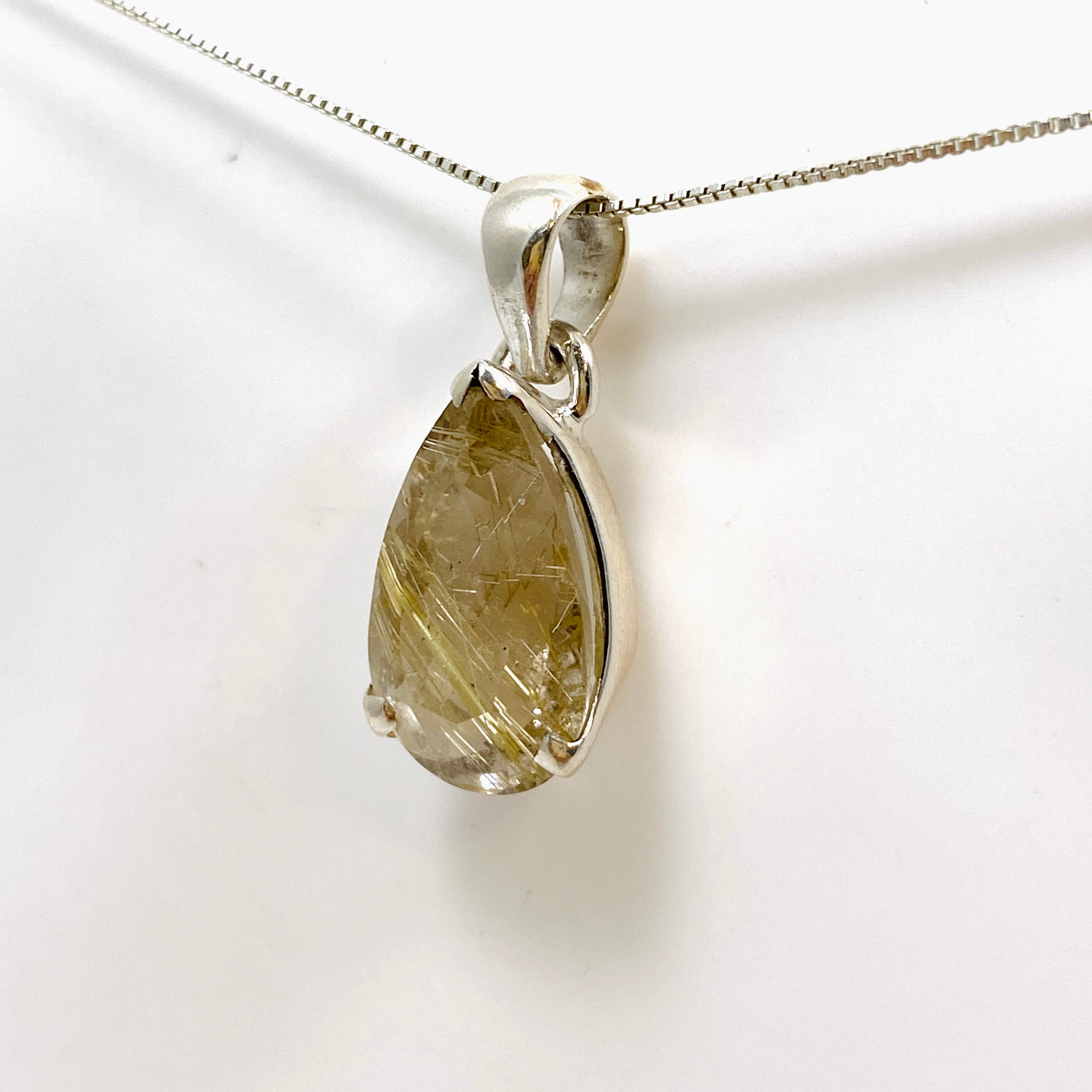 Golden Rutile Quartz Teardrop Faceted Pendant Necklace - Natural Crystal Jewelry for Women - Perfect for Spiritual Healing, Meditation & Elegant Occasions