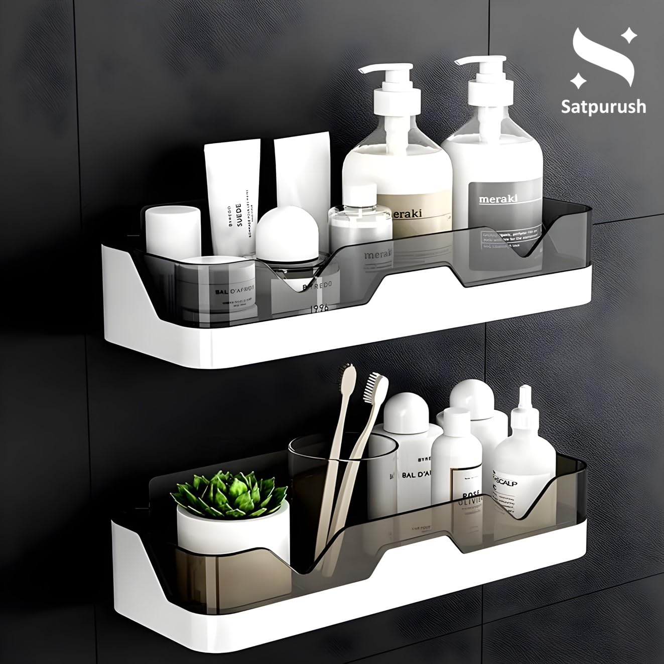 Satpurush Plastic Bathroom Organizer - Wall Mounted Shelf & Storage Rack (1 Shelf, Multicolor) | Space-Saving Bathroom Accessories for Shower, Toilet & Vanity Organization