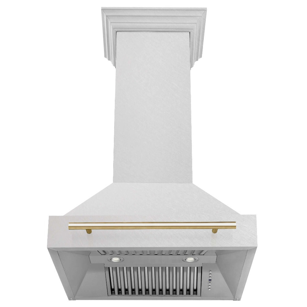 ZLINE Autograph Edition 30 Inch Stainless Steel Wall Mount Range Hood with Champagne Bronze Handle - Professional Kitchen Ventilation for Home Chefs - Perfect for Modern Kitchens, Open Concept Homes & Gourmet Cooking