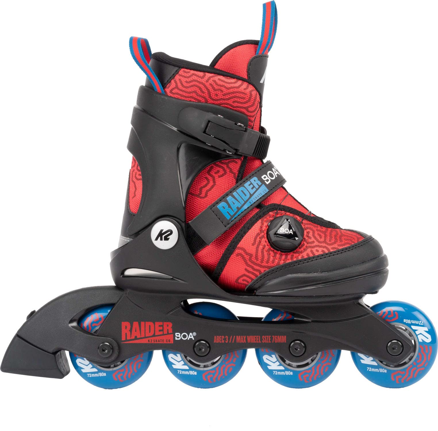 K2 Raider Boa Red Boys Adjustable Inline Skates - Youth Rollerblades with BOA Fit System for Comfort & Performance - Perfect for Outdoor Skating, Fitness & Fun Activities