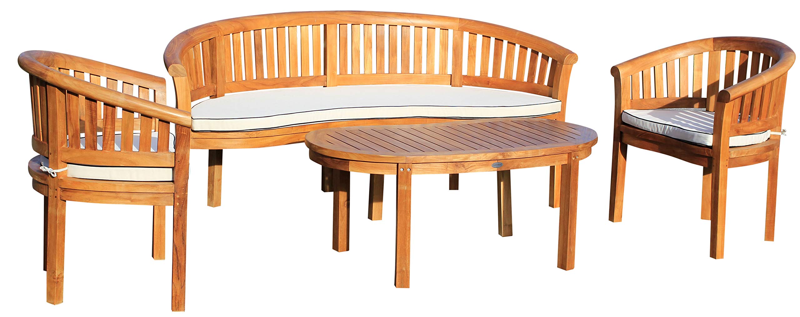 Premium 4-Piece Teak Wood Outdoor Patio Lounge Set - Triple Bench, 2 Chairs & Coffee Table - Solid A-Grade Teak Furniture for Garden, Poolside & Backyard Relaxation