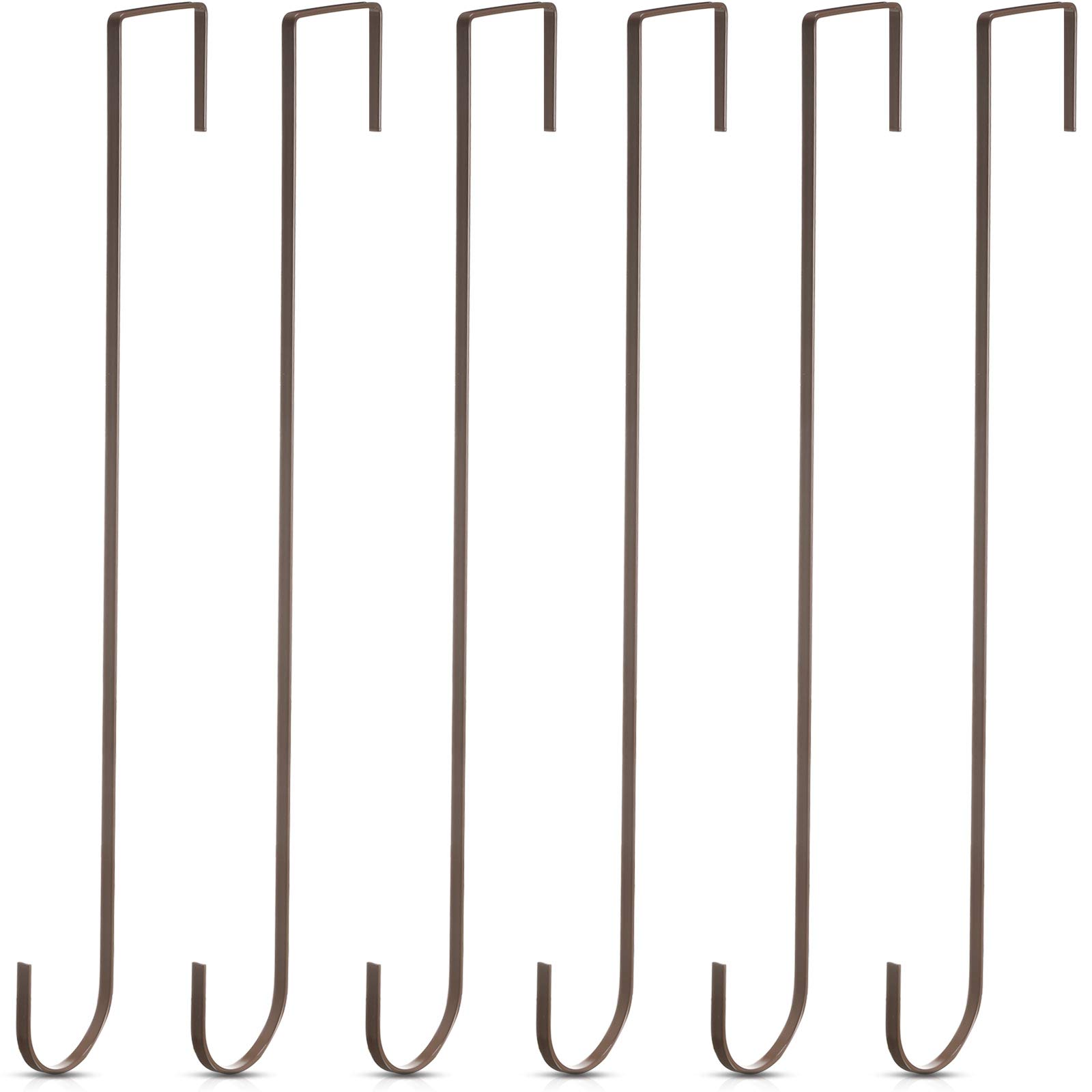 15 Inch Wreath Hanger Hooks - Heavy Duty Over Door Metal Hooks for Christmas Decor, Wreaths, Towels & Clothes (Bronzed, 6 Pack) - Perfect for Front Door, Mantel & Holiday Home Decorations