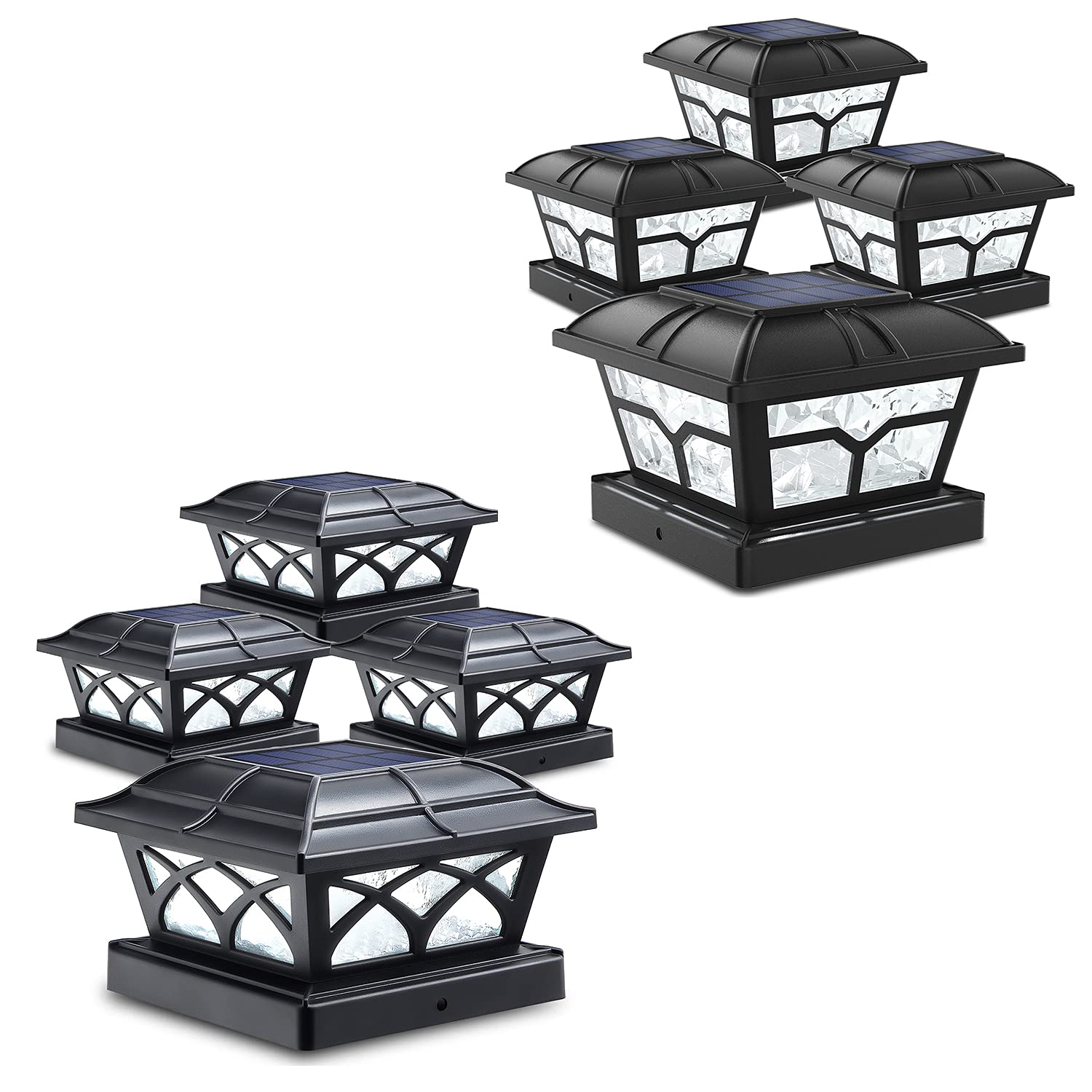 Siedinlar Solar Post Lights Outdoor - 4 Pack Black Glass Solar Lights with 2 Color Modes | Waterproof Garden Pathway Lighting for Driveway, Patio, Yard, and Walkway