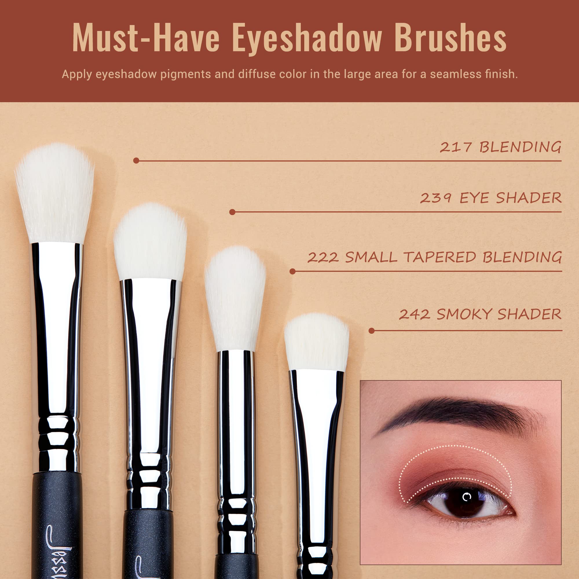Jessup 11pcs Professional Eyeshadow Brush Set for Makeup - Blending, Shading & Creasing