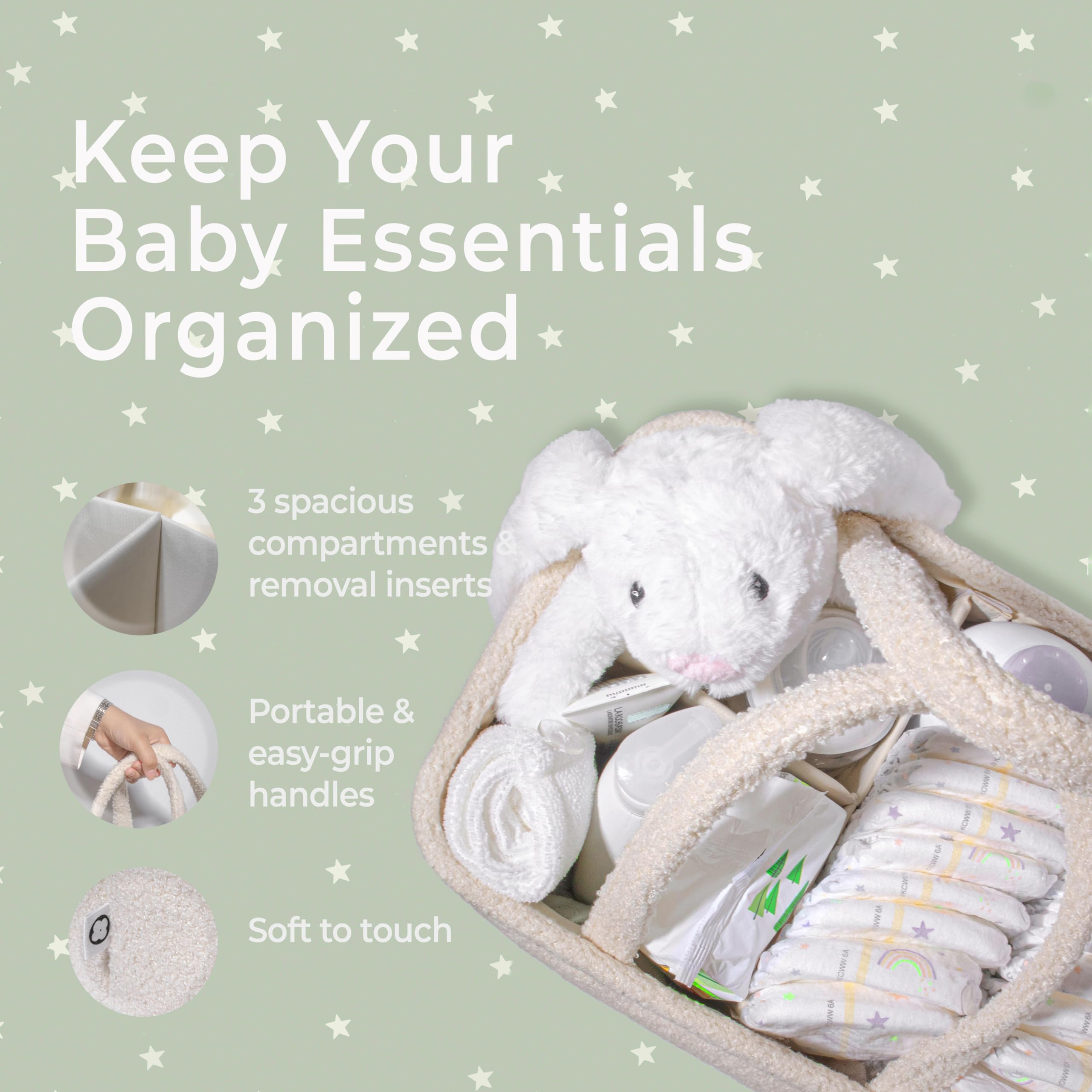 MAPES Large Diaper Caddy Organizer with Removable Divider - Portable Storage Basket for Diapers, Baby Wipes & Nursery Essentials | Nursery Organization & Baby Shower Gift | Perfect for Home, Travel & Daycare Use