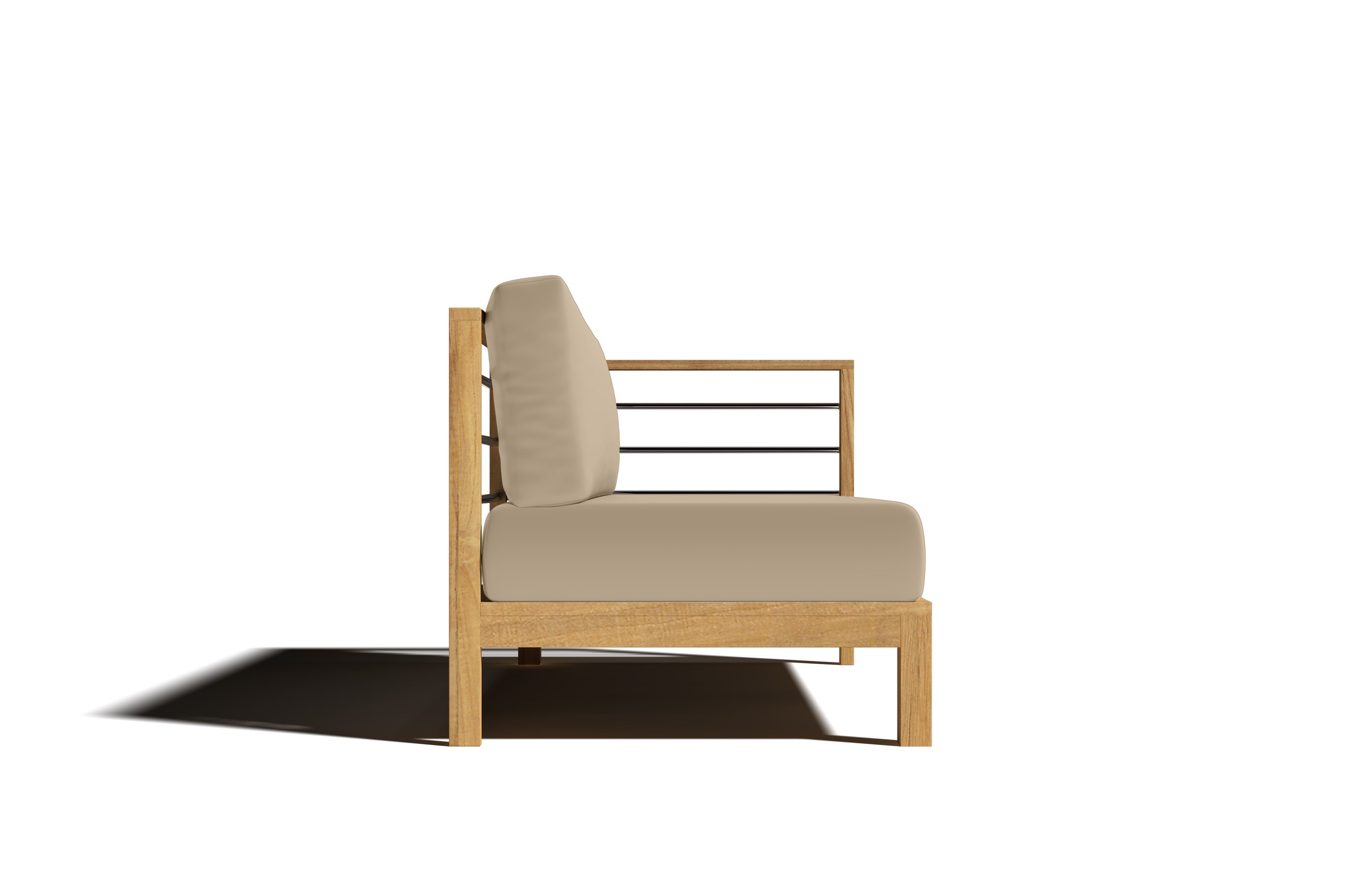 Premium Leon Teak Outdoor Sectional Right Sofa with Sunbrella Fawn Cushion - Weather-Resistant Patio Furniture for Backyard, Poolside & Garden Relaxation
