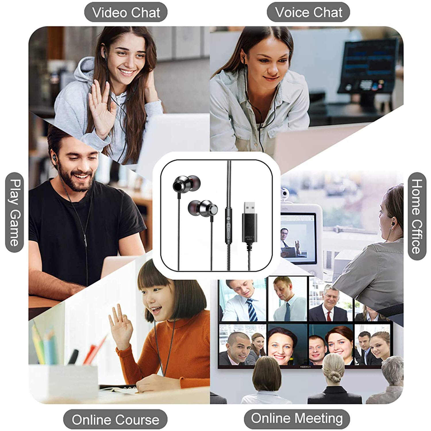 Upgraded U260 USB Headset with Microphone - 2.5m Durable Cable for Laptop & Desktop - Noise Cancelling Wired Earphones for Gaming, Online Meetings, Zoom Calls & Remote Learning