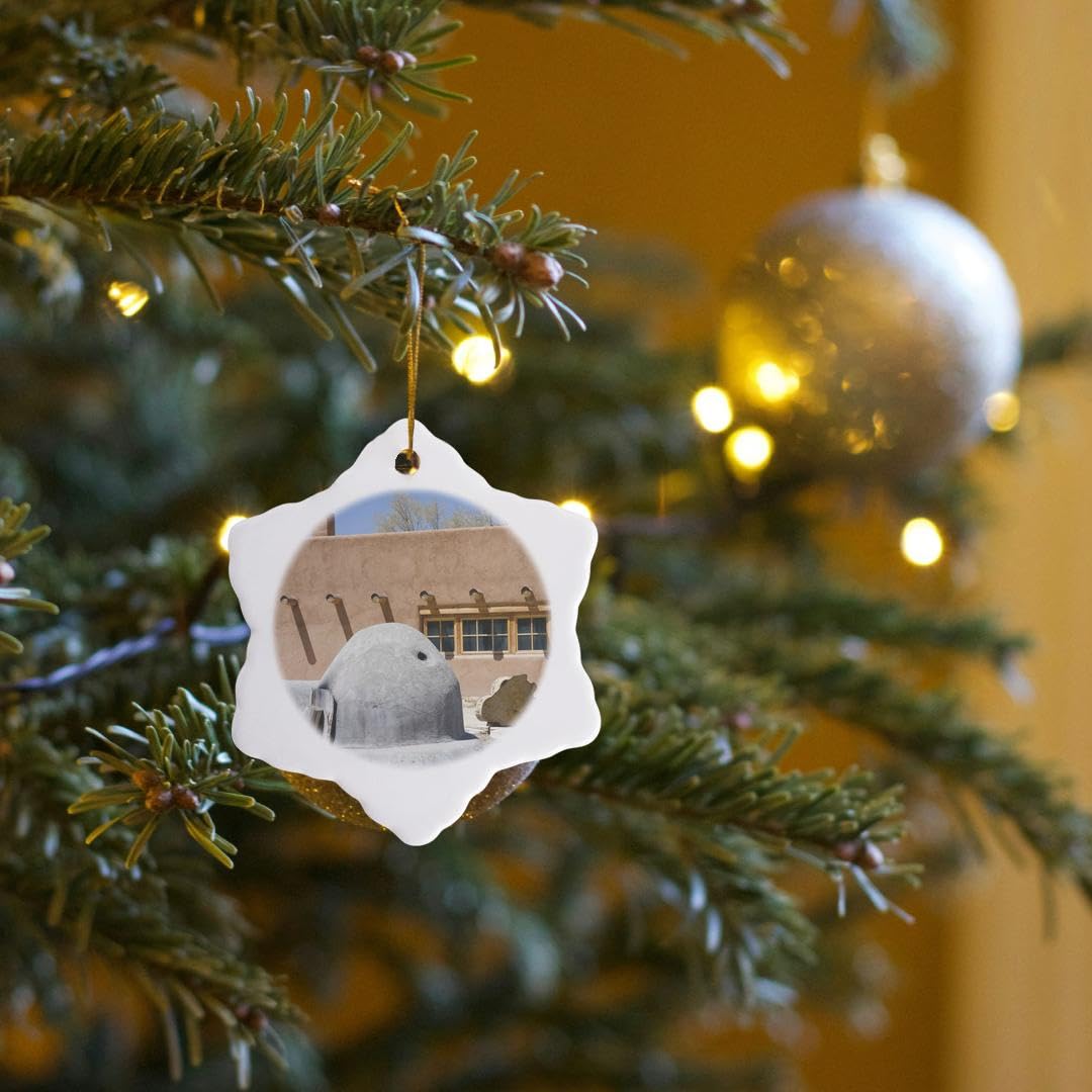 3 Inch Snowflake Porcelain Ornament - Handcrafted New Mexico Collectible Featuring San Ildefonso Pueblo & Adobe Oven Design - Perfect for Christmas Tree Decor, Holiday Gifts & Southwestern Home Decor