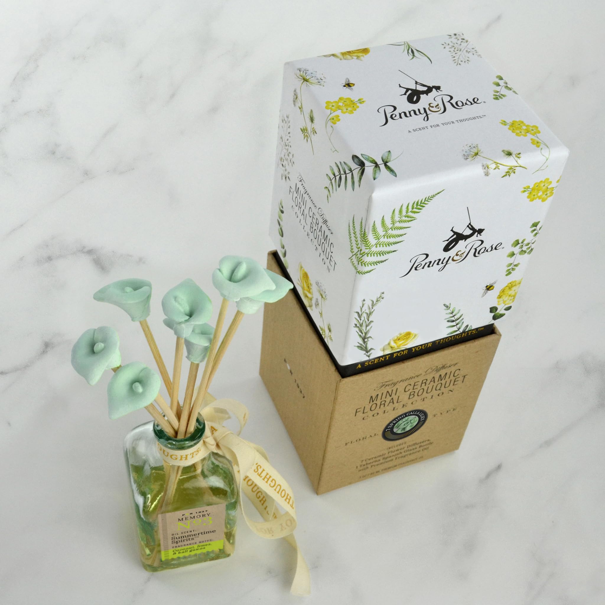 Penny & Rose Ceramic Calla Lily Essential Oil Diffuser - Aromatherapy Home Decor for Relaxation & Stress Relief | Perfect for Living Room, Bedroom, Spa & Office Use