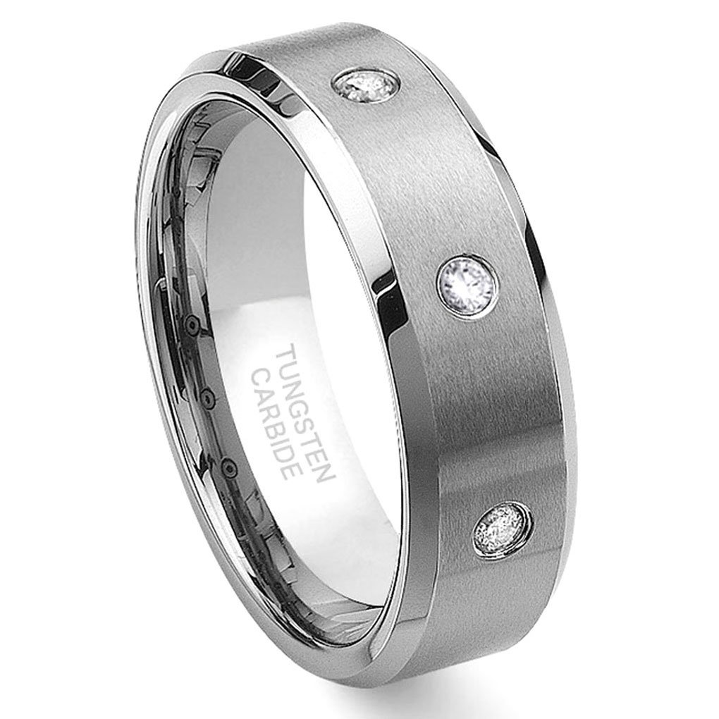 Tungsten Carbide Diamond Wedding Band Ring for Men - 8mm Width, 0.10ctw GH/SI Quality, Size 10 - Perfect for Anniversaries, Engagements & Everyday Wear