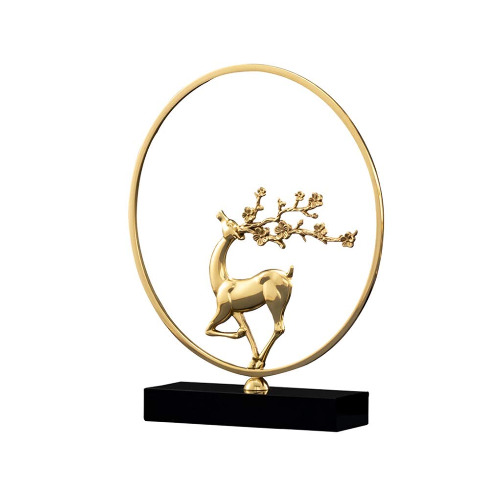 Handcrafted Brass Deer Figurine with Crystal Disc - Elegant Home Decor for Living Room, Bedroom, or Study - Perfect Housewarming Gift (Gold, 7.7 Inches) - Ideal for Christmas Decor, Shelf Display, and Wedding Centerpieces