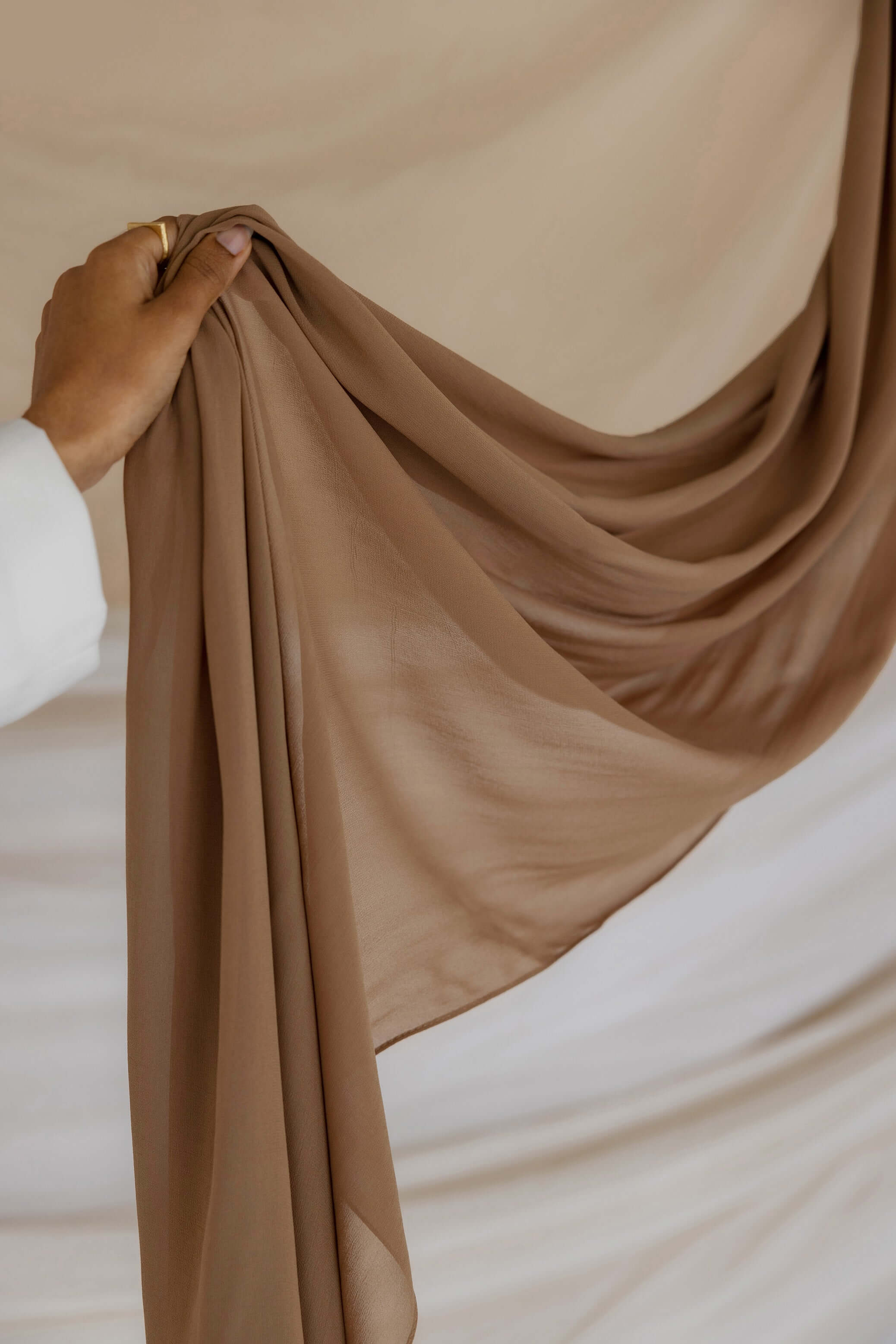 Qahwah Brown Crepe Chiffon Fabric - Soft Flowy Material for Dresses, Scarves & Home Decor | Perfect for DIY Fashion and Elegant Decorations